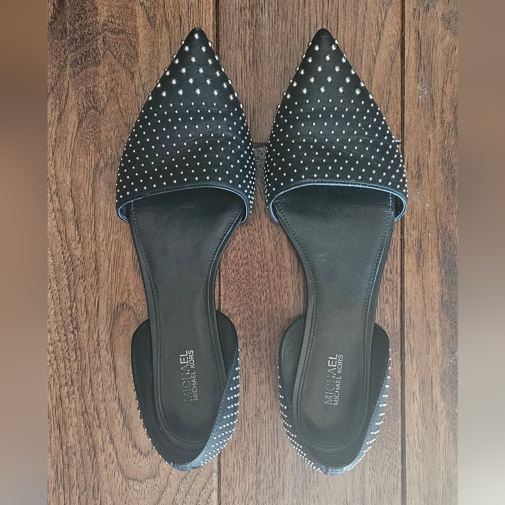 Michael Kors Black Pointed Toe Studded Flats